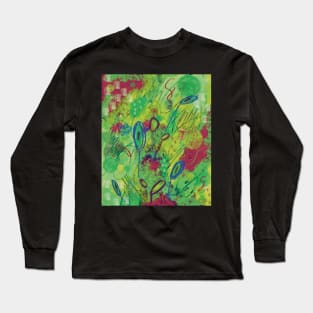 Colorful abstract happy floral burst of colors in green, yellow, blue, purple, and magenta Long Sleeve T-Shirt